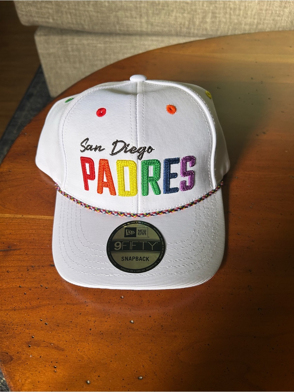 New Era White San Diego Padres Rainbow Logo Snapback Hat